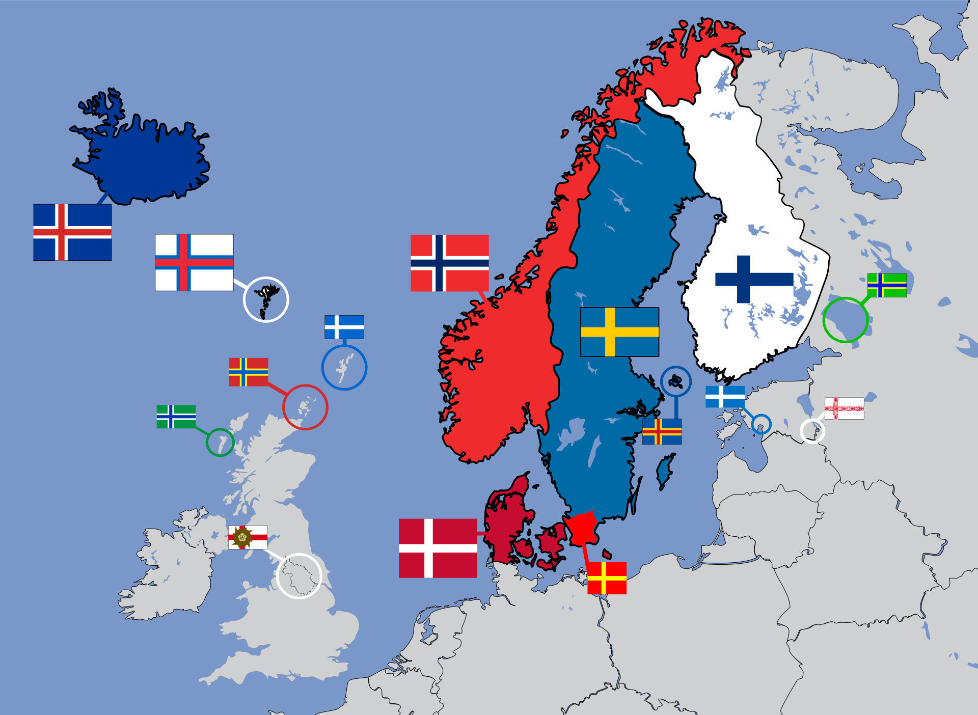 Scandinavian countries. Карта скандинавских стран. Карта Скандинавии с флагами. Флаги стран Скандинавии.